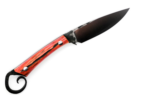 Lon Humphrey Custom Tadpole, Flat Grind, Fixed Blade, Knife w/ Red Dyed Sambar Stag Handle - 1 Lon Humphrey Custom Tadpole, Flat Grind, Fixed Blade, Knife w/ Red Dyed Sambar Stag Handle - 1