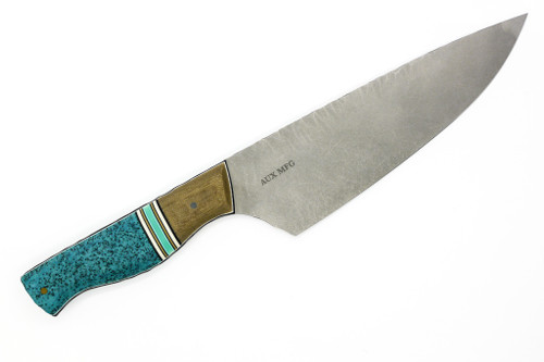 Aux Mfg - Everyday Chef - 7"  AEB-L stainless steel Blade w/ Flying Shark Scales w/ Brown Micarta & Grip-X Handles