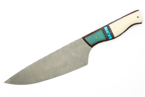 Aux Mfg - Everyday Chef - 7"  AEB-L stainless steel Blade w/ Blue & White Flying Shark Scales Handles