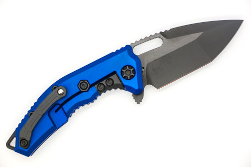 Heretic Knives - Medusa - Manual Folder - 3" Magnacut Steel Black DLC Finish Blade W/ Blue Aluminum Grip