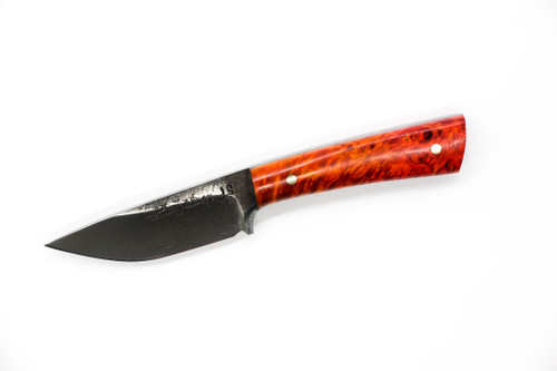 Lon Humphrey Custom Whitetail - Flat Grind, Fixed Blade, Knife w/ Box Elder Burl - 1