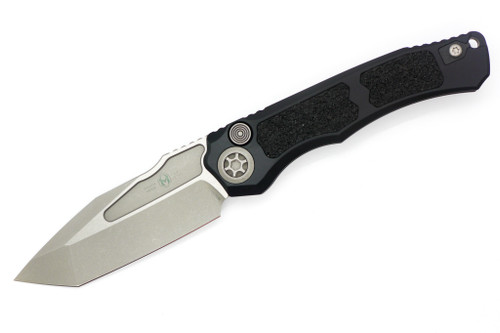 Heretic Knives - Wraith V4 - Auto Folder - 3.75" Magnacut Stonewash Battleworn Steel Tanto Blade W/ Black Handle