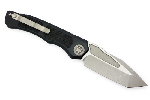 Heretic Knives - Wraith V4 - Auto Folder - 3.75" Magnacut Stonewash Battleworn Steel Tanto Blade W/ Black Handle Heretic Knives - Wraith V4 - Auto Folder - 3.75" Magnacut Stonewash Battleworn Steel Tanto Blade W/ Black Handle