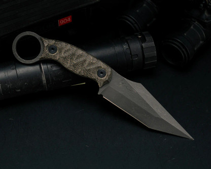 Half Face Blades - Ringed Tac Tanto - OD Green Canvas Micarta, Allen Bolts, Textured Grip Half Face Blades - Ringed Tac Tanto - OD Green Canvas Micarta, Allen Bolts, Textured Grip