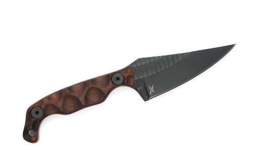 Stroup Knives: Mini 1, Black Cerakote Fixed Blade Knife w/ Rosewood Sculpted G10 Handle Stroup Knives: Mini 1, Black Cerakote Fixed Blade Knife w/ Rosewood Sculpted G10 Handle