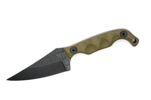 Stroup Knives: Mini 1, Black Cerakote Fixed Blade Knife w/ OD Green G10 Sculpted Handle Stroup Knives: Mini 1, Black Cerakote Fixed Blade Knife w/ OD Green G10 Sculpted Handle