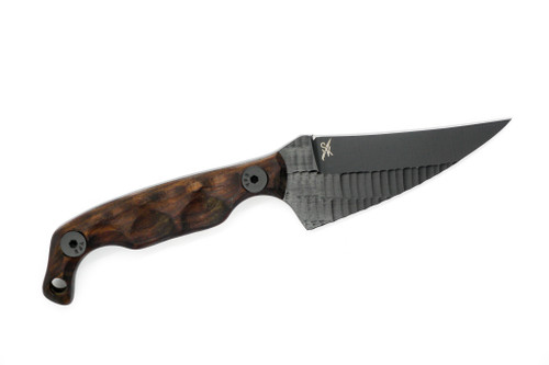 Stroup Knives: Mini 2, Black Cerakote Fixed Blade Knife w/ Rosewood Sculpted Handle Stroup Knives: Mini 2, Black Cerakote Fixed Blade Knife w/ Rosewood Sculpted Handle
