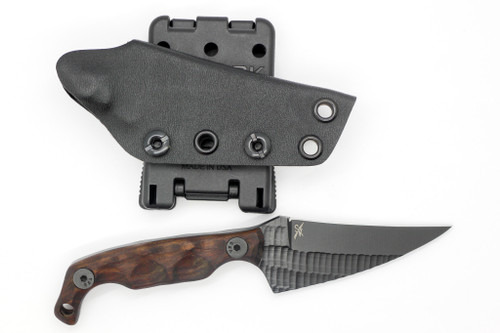 Stroup Knives: Mini 2, Black Cerakote Fixed Blade Knife w/ Rosewood Sculpted Handle