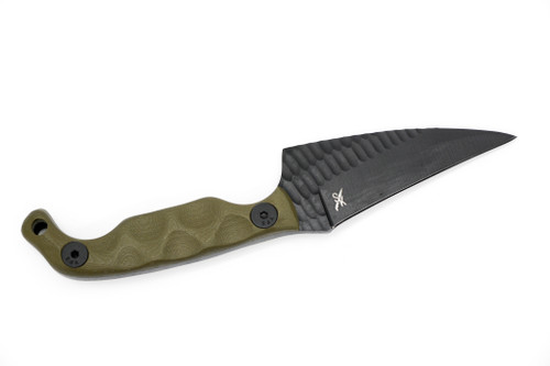 Stroup Knives: Mini 2, Black Cerakote Fixed Blade Knife w/ OD Green G10 Sculpted Handle Stroup Knives: Mini 2, Black Cerakote Fixed Blade Knife w/ OD Green G10 Sculpted Handle