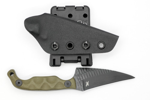 Stroup Knives: Mini 2, Black Cerakote Fixed Blade Knife w/ OD Green G10 Sculpted Handle