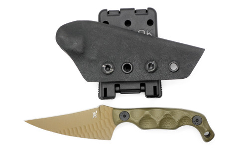 Stroup Knives: Mini 2, FDE Cerakote Fixed Blade Knife w/ Rosewood Sculpted Handle