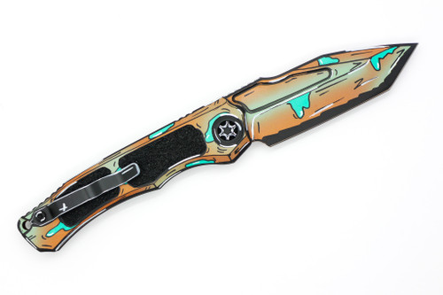 Heretic Knives - Wraith V4 - Auto Folder - 3.75" Magnacut Tanto Blade W/ Cel Shade Shipwreck Blade and Handle Heretic Knives - Wraith V4 - Auto Folder - 3.75" Magnacut Tanto Blade W/ Cel Shade Shipwreck Blade and Handle