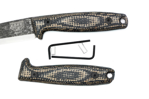 TKC:  Canvas Micarta Handle for ESEE RB3 - Black Micarta W/ Brown Burlap