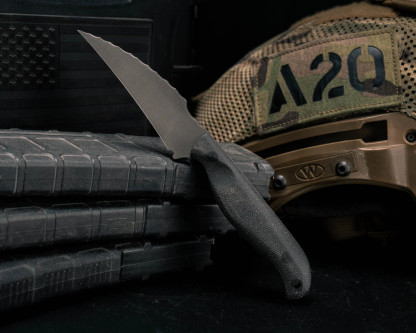 Half Face Blades - Gula Gula - Black Canvas Micarta, CF Pins, CF Lanyard Pin, Textured Grip Half Face Blades - Gula Gula - Black Canvas Micarta, CF Pins, CF Lanyard Pin, Textured Grip