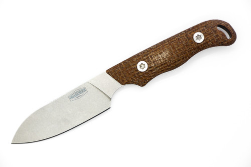 Hellbender Blade Co. - Ranch Hand - 3" Magnacut Stonewash Steel Fixed Blade W/ Brown Burlap Micarta