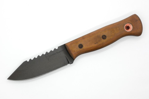 Dave Wenger Blades: Honey Badger - 4" CPM-3V Steel Blade W/ Rear Saw Tooth - Vintage Linen Micarta Handle - Kydex Sheath