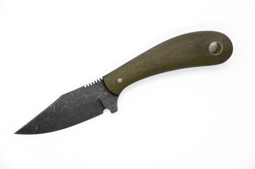 Primitive Woodsman - Guide Knife - 2.75" Black Oxide 80CRV2 Steel Blade w/ Green Micarta W/ Black Liners Handle