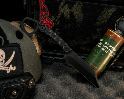 Half Face Blades - SHPOS Fixed Blade - Black G10, Armor Black Cerakote, Allen Bolts, Textured Grip