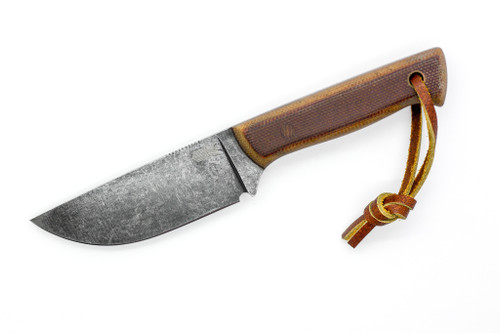 Bald Man Knife & Tool - B.A.S.K. Compact - 2.8" 1095 Steel Fixed Blade W/ Vintage Micarta Handle & Brown Kydex Sheath
