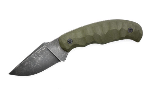Anthem Knife & Implement - Outpost - 4.25" Black Stonewash 52100 Steel Fixed Blade W/ OD Green G10 Handle