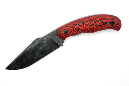Anthem Knife & Implement - Nightwatch - 4" Black Stonewash 52100 Steel Fixed Blade W/ Red & Black G10 Handle