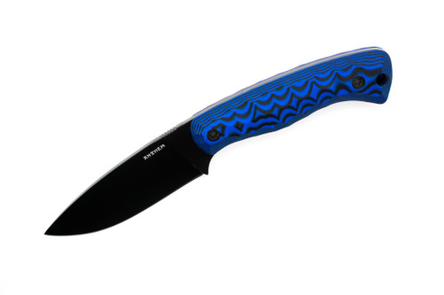 Anthem Knife & Implement - NO. 76 - 3.375" Black Cerakote 52100 Steel Fixed Blade W/ Blue & Black G10 Handle