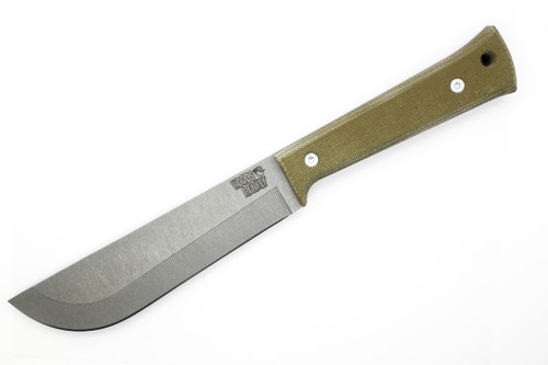 Woods Monkey Half/Chete by L.T. Wright - 1095 Steel - Saber Grind - Stonewash Finish - Green Micarta Handle