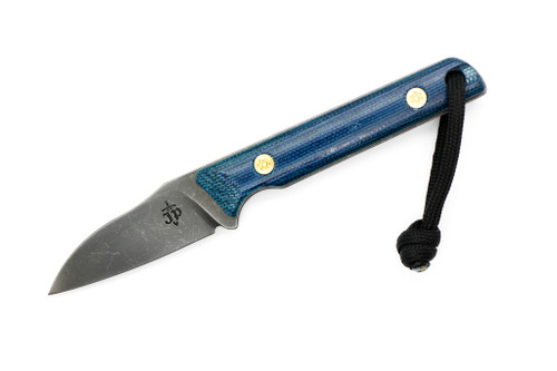 JP Bladesmithing - Wharnfang EDC- 2.25" AEB-L Fixed Blade W/ Blue Denim Micarta Handle & Blue Leather Sheath