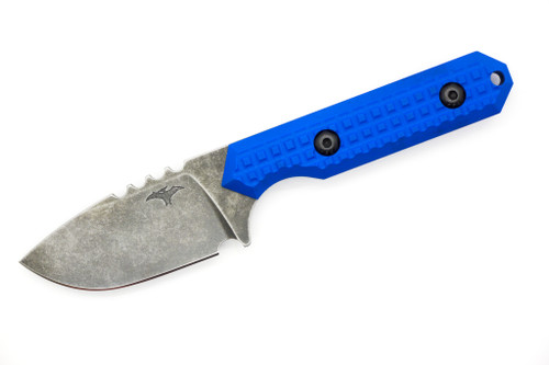 Tactical Pterodactyl Knives - Mid-Size Camper - 2.5" 52100 Fixed Blade W/ Blue Frag G10 Handle & Gray Kydex Sheath