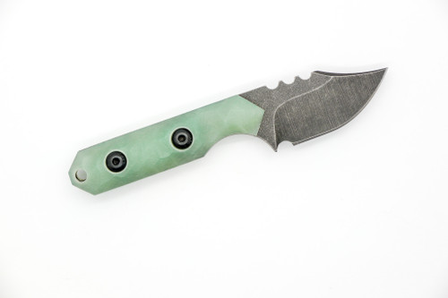 Tactical Pterodactyl Knives - Mini Bowie - 1.75" Magnacut Fixed Blade W/ Jade G-10 Handle & Woodland Camo Kydex Sheath