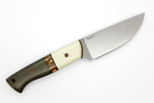 Bald Man Knife & Tool - B.A.S.K. - 3.25" Nitro-V Fixed Blade W/ Ivory G-10 W/ Crushed Mammoth Tusk & Olive Micarta Handle & Brown Kydex Sheath Bald Man Knife & Tool - B.A.S.K. - 3.25" Nitro-V Fixed Blade W/ Ivory G-10 W/ Crushed Mammoth Tusk & Olive Micarta Handle & Brown Kydex Sheath