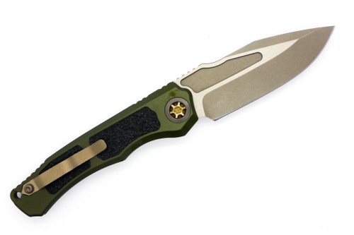 Heretic Knives - Wraith V4 - Auto Folder - 3.75" Magnacut Bronze Steel Drop Point Blade W/ OD Green Aluminum Handle