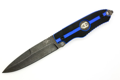 Hoffner Knives: Hand Spear - 5" Black 440C Stainless Steel Fixed Blade Knife - Thin Blue Line G10 Handle