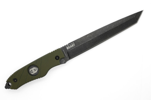 Hoffner Knives: The Beast - 7" Black 440C Stainless Steel Fixed Blade Knife - Flatline Olive G-10 Grips