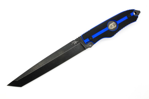 Hoffner Knives: The Beast - 7" Black 440C Stainless Steel Fixed Blade Knife - Thin Blue Line G-10 Grips