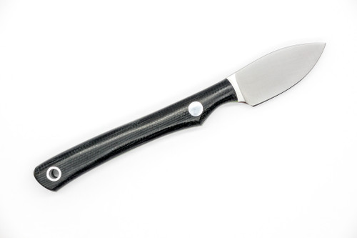 Lishen Knives - Mini Northern Scalpel - 1.75" AEB-L Fixed Blade W/ Matte Black Canvas Micarta W/ Green Liners Handle