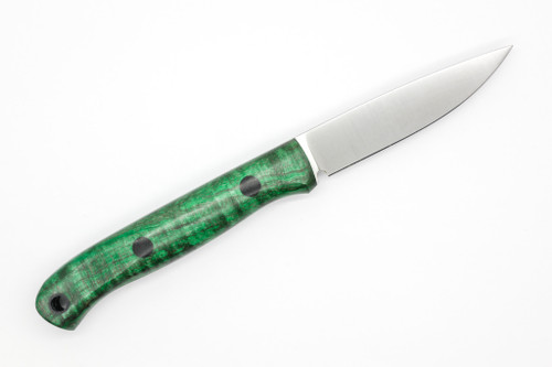 Lishen Knives - Little Fowl - 2.8" AEB-L Fixed Blade W/ Green Spalted Curly Maple Handle