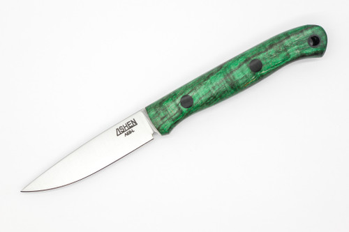 Lishen Knives - Little Fowl - 2.8" AEB-L Fixed Blade W/ Green Spalted Curly Maple Handle