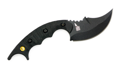 TOPS Knives - Upswarm - Single Edge - Black Traction Coated 1095 Steel Fixed Blade -Black Canvas Micarta Handle TOPS Knives - Upswarm - Single Edge - Black Traction Coated 1095 Steel Fixed Blade -Black Canvas Micarta Handle