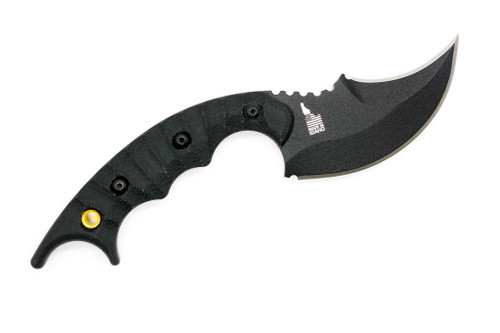 TOPS Knives - Upswarm - Double Edge - Black Traction Coated 1095 Steel Fixed Blade -Black Canvas Micarta Handle TOPS Knives - Upswarm - Double Edge - Black Traction Coated 1095 Steel Fixed Blade -Black Canvas Micarta Handle