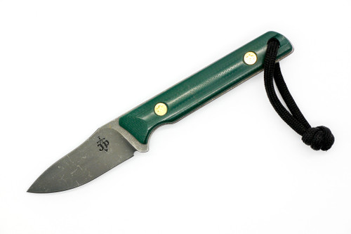 JP Bladesmithing - Fang EDC- 2.25" AEB-L Fixed Blade W/ Forest Green G10 Handle & Brown Leather Sheath