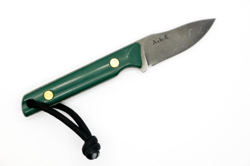 JP Bladesmithing - Fang EDC- 2.25" AEB-L Fixed Blade W/ Forest Green G10 Handle & Brown Leather Sheath