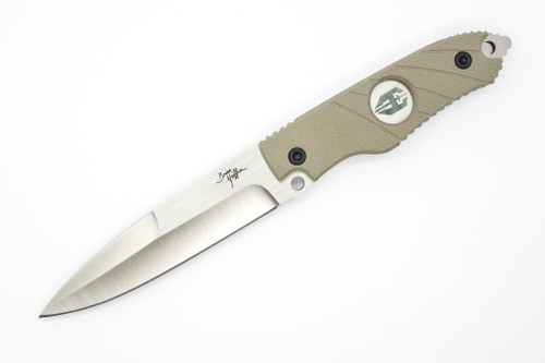 Hoffner Knives: Hand Spear - 5" Silver 440C Stainless Steel Fixed Blade Knife - Khaki G10 Handle