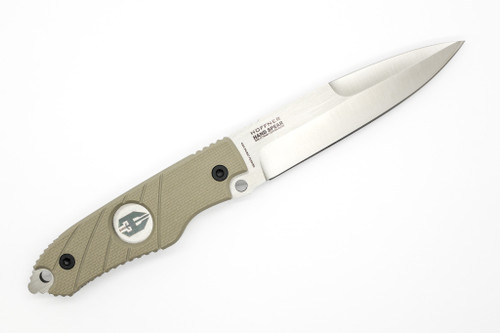Hoffner Knives: Hand Spear - 5" Silver 440C Stainless Steel Fixed Blade Knife - Khaki G10 Handle
