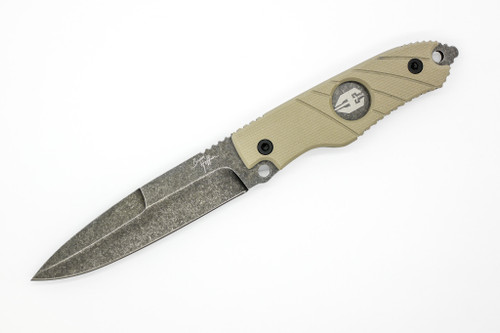 Hoffner Knives: Hand Spear - 5" Black 440C Stainless Steel Fixed Blade Knife - Khaki G10 Handle
