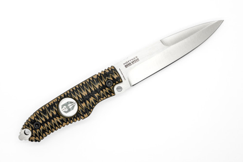 Hoffner Knives: Hand Spear - 5" Silver 440C Stainless Steel Fixed Blade Knife - Maduro G10 Handle