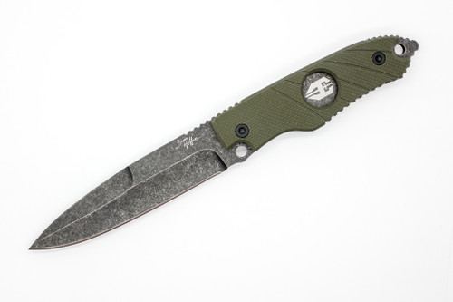 Hoffner Knives: Hand Spear - 5" Black 440C Stainless Steel Fixed Blade Knife - Flatline Olive G10 Handle