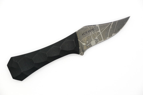 Aux Mfg - Pocket Bowie Slim - 2.75"  AEB-L Acid Wash Stainless Steel Blade w/ Black G10 Handles