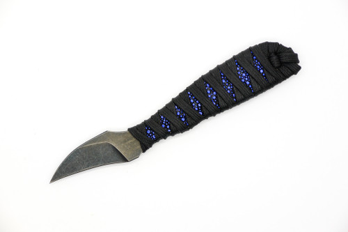 Aux Mfg - Tsume - 1.6"  AEB-L stainless steel Blade w/ Epoxied Cord Wrap Over Holographic Blue Stingray Handle