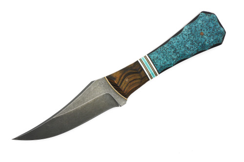 Aux Mfg - Pocket Bowie XL - 4"  AEB-L Acid Wash Stainless Steel Blade w/ Sharky Scales G10 Handles